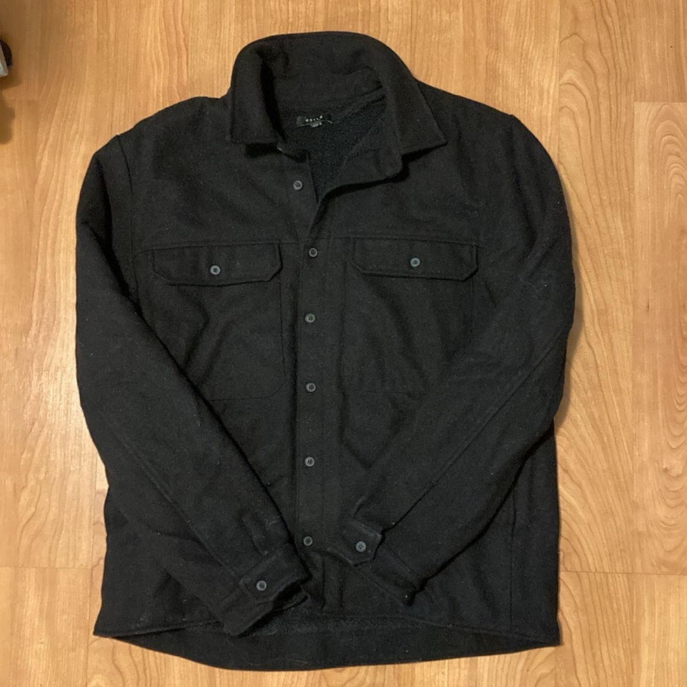 DSTLD Mens Sherpa Lined Shacket XL Black Button Up Wool Blend